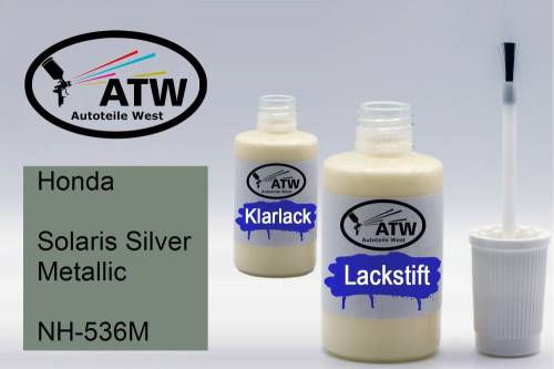 Honda, Solaris Silver Metallic, NH-536M: 20ml Lackstift + 20ml Klarlack - Set, von ATW Autoteile West.